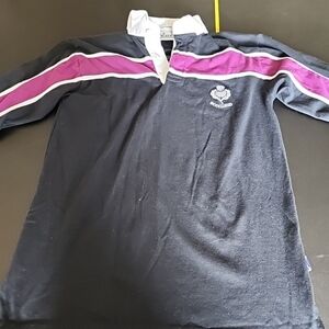 Scotland Rugby Nations Long Sleeve Polo Black & Purple Mens (S) Small Vintage